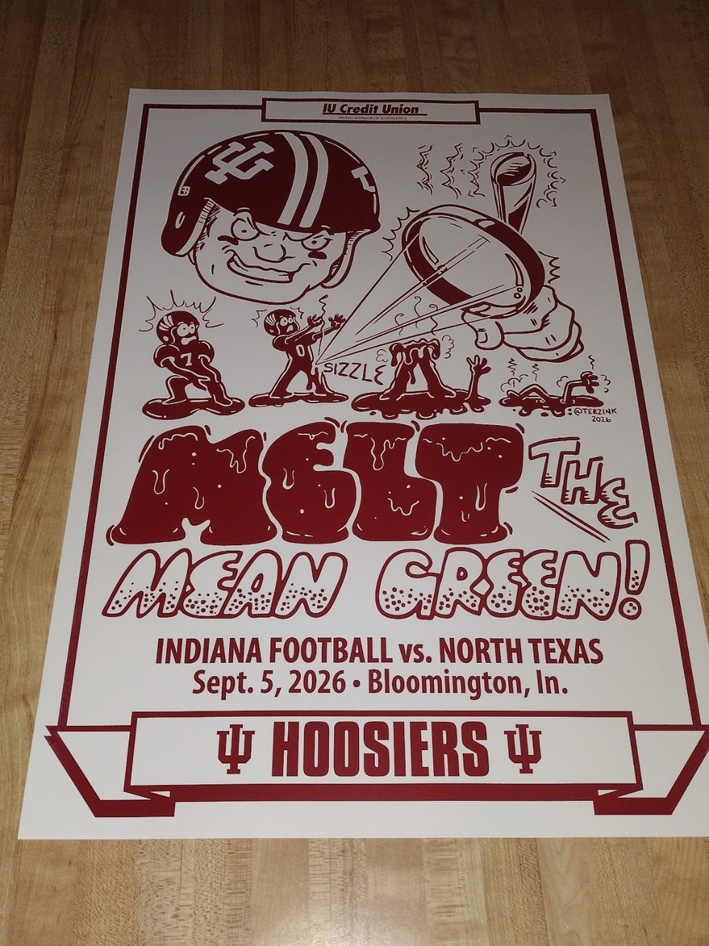 2026 Indiana University IU Football Week 1 Game Poster North Texas Ships Flat